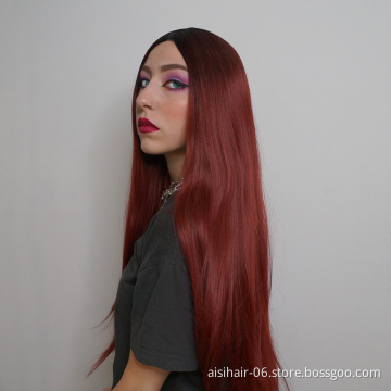 Aisi Beauty 26 Inch Vendor Cheap Multi Color Long Silky Straight Wig Swiss Lace Synthetic Hair For Black Women Lace Front Wig